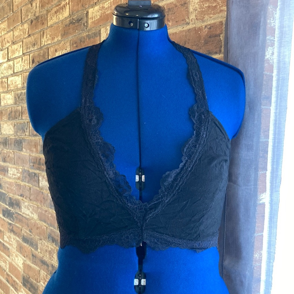 Free People Black Lace Racerback Bralette— Size M